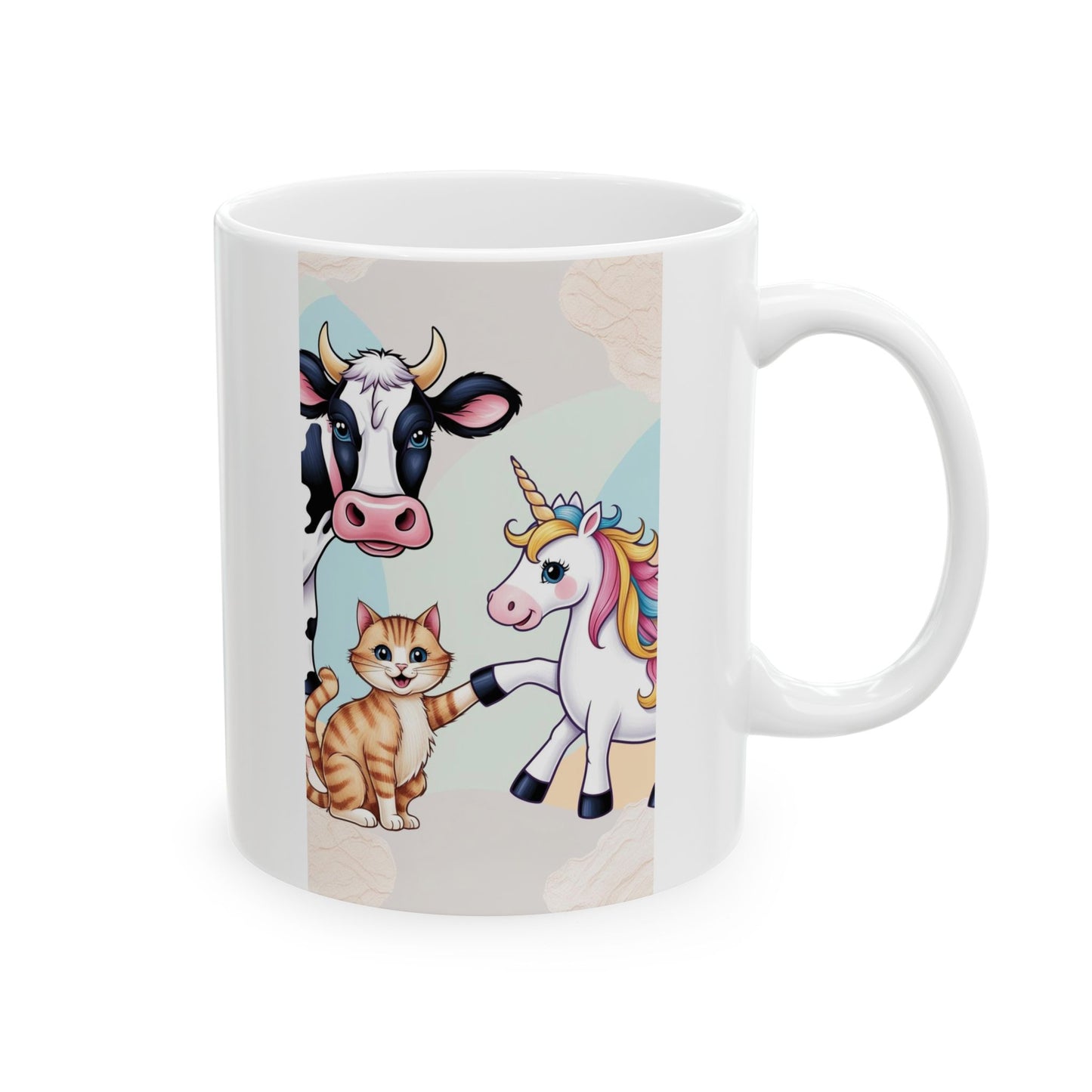 Whimsical Animal Ceramic Mug – Cute Unicorn, Cow & Cat Design