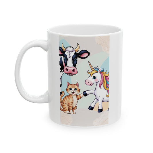 Whimsical Animal Ceramic Mug – Cute Unicorn, Cow & Cat Design